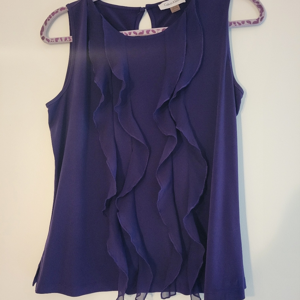 💚💚3 for $15💚💚 Calvin Klein Purple Sleeveless Ruffled Blouse